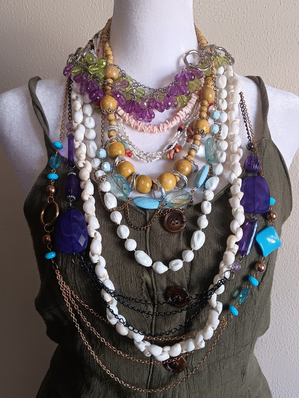 Lot Of 10 Different Necklaces, Fun Assorted Cooorful Bundle, Festival Boho Artsy